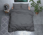 Dekbedovertrek flanel katoen Jason antraciet 240 x 220 cm, met 2 kussenslopen 60 x 70 cm