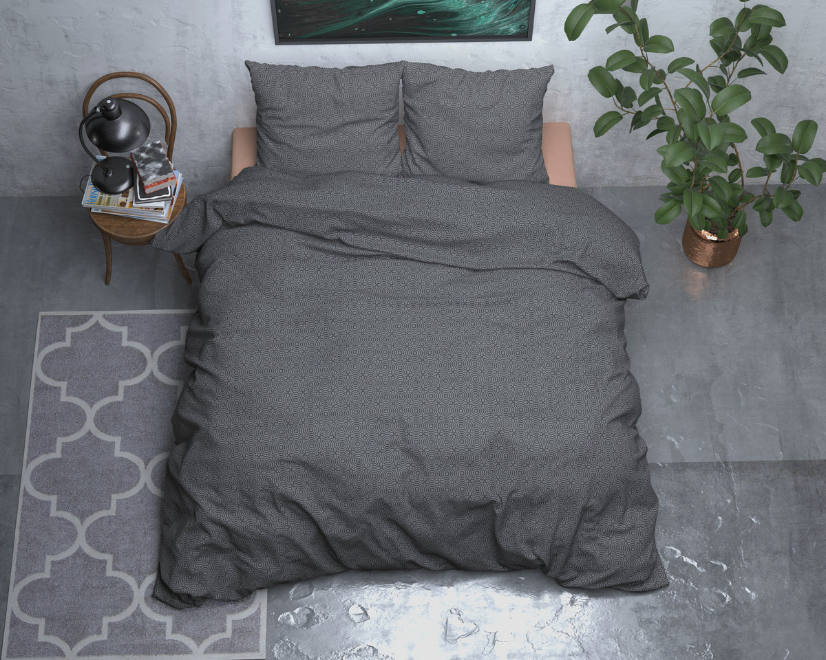 Dekbedovertrek flanel katoen Jason antraciet 240 x 220 cm, met 2 kussenslopen 60 x 70 cm