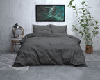 Dekbedovertrek flanel katoen Jason antraciet 240 x 220 cm, met 2 kussenslopen 60 x 70 cm