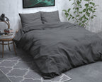 Dekbedovertrek flanel katoen Jason antraciet 240 x 220 cm, met 2 kussenslopen 60 x 70 cm