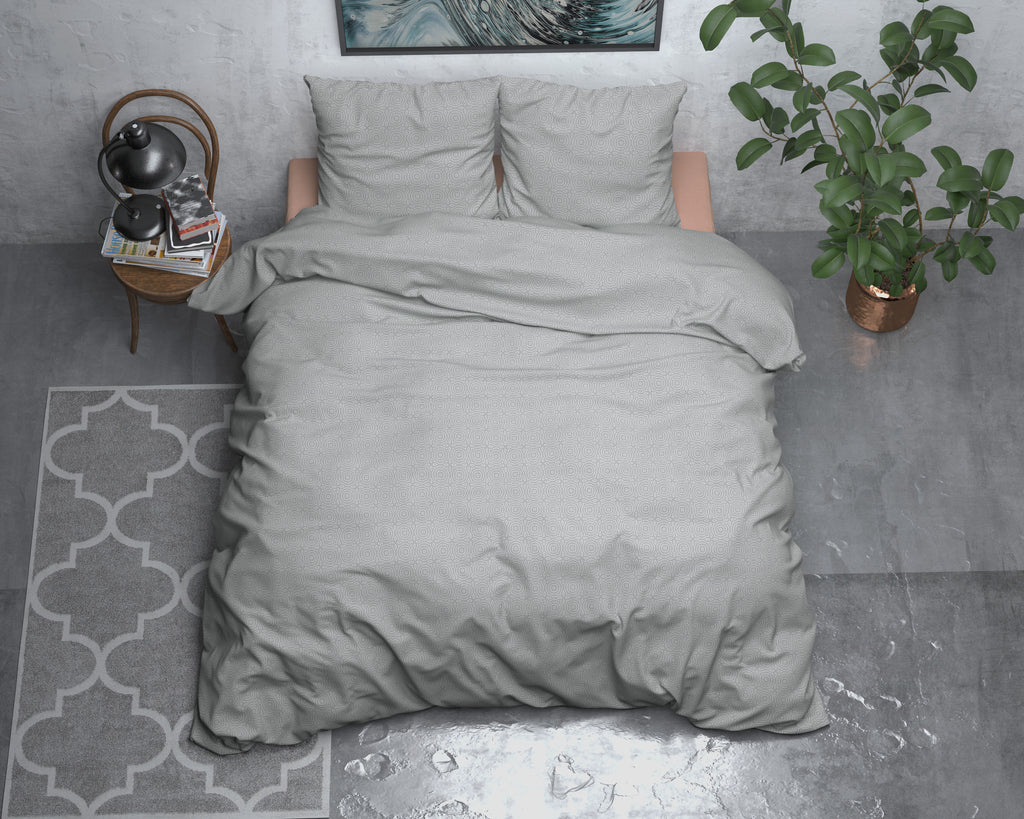 Dekbedovertrek flanel grijs met geometrisch dessin 140 x 220 cm, met 1 kussensloop 60 x 70 cm