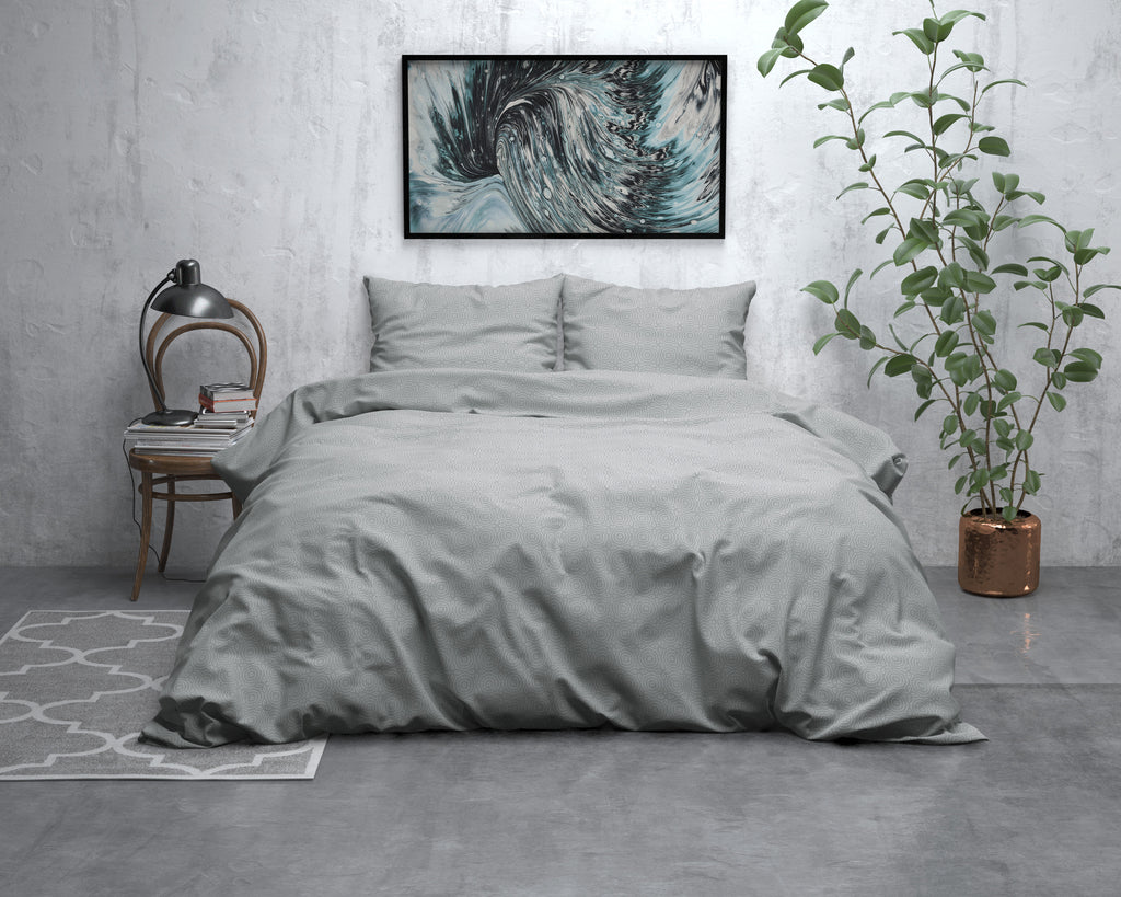 Dekbedovertrek flanel grijs met geometrisch dessin 140 x 220 cm, met 1 kussensloop 60 x 70 cm