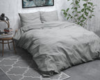 Dekbedovertrek flanel grijs met geometrisch dessin 140 x 220 cm, met 1 kussensloop 60 x 70 cm
