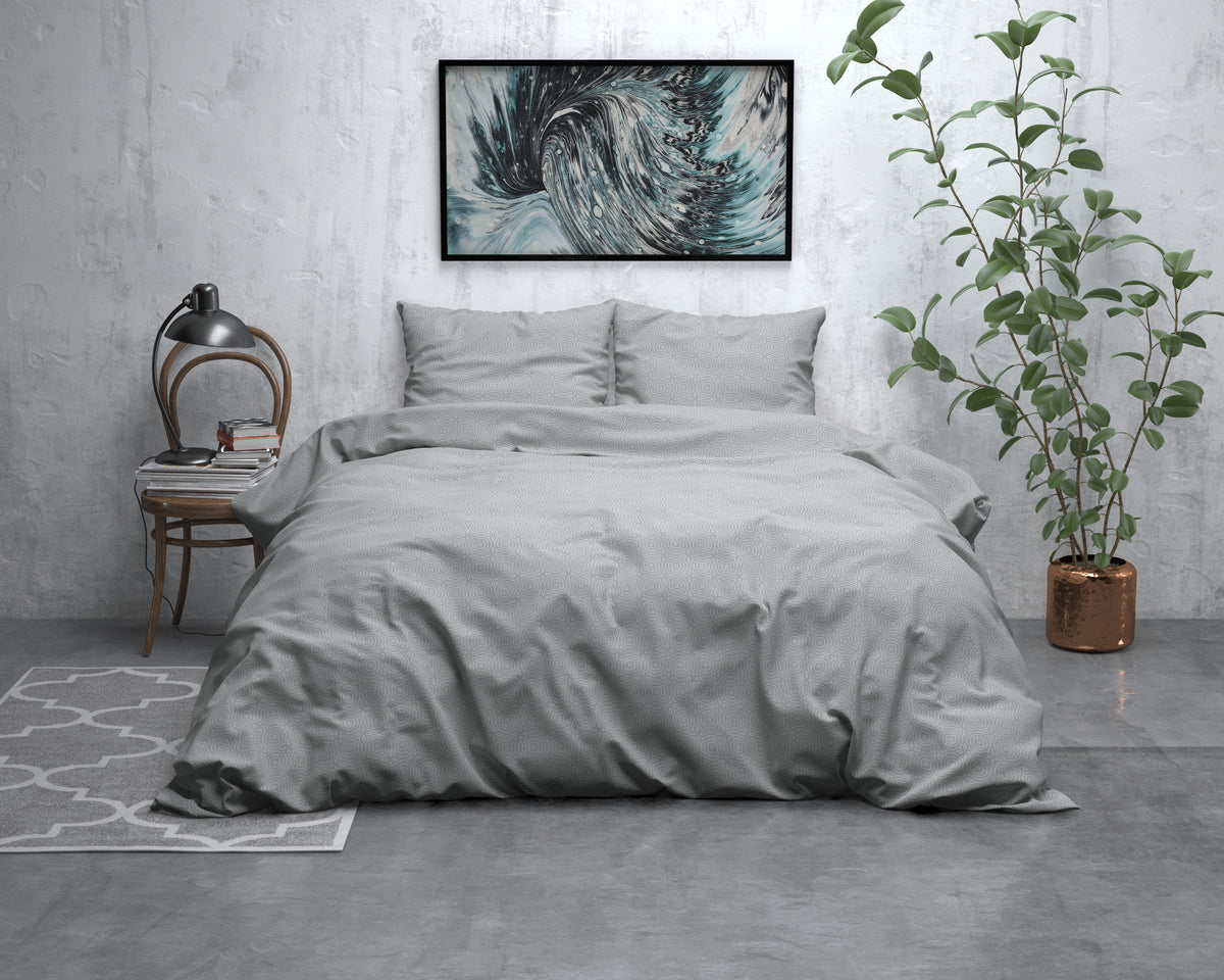 Dekbedovertrek flanel katoen grijs met geometrisch dessin 240 x 220 cm, met 2 kussenslopen 60 x 70 cm