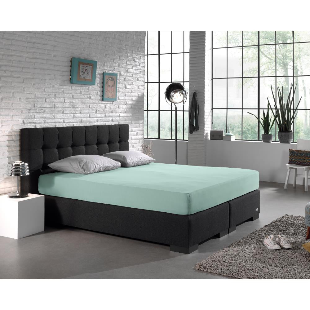 Hoeslaken jersey katoen pastelblauw 140 x 200/220 cm, hoekhoogte 40 cm, voor boxspring en matras