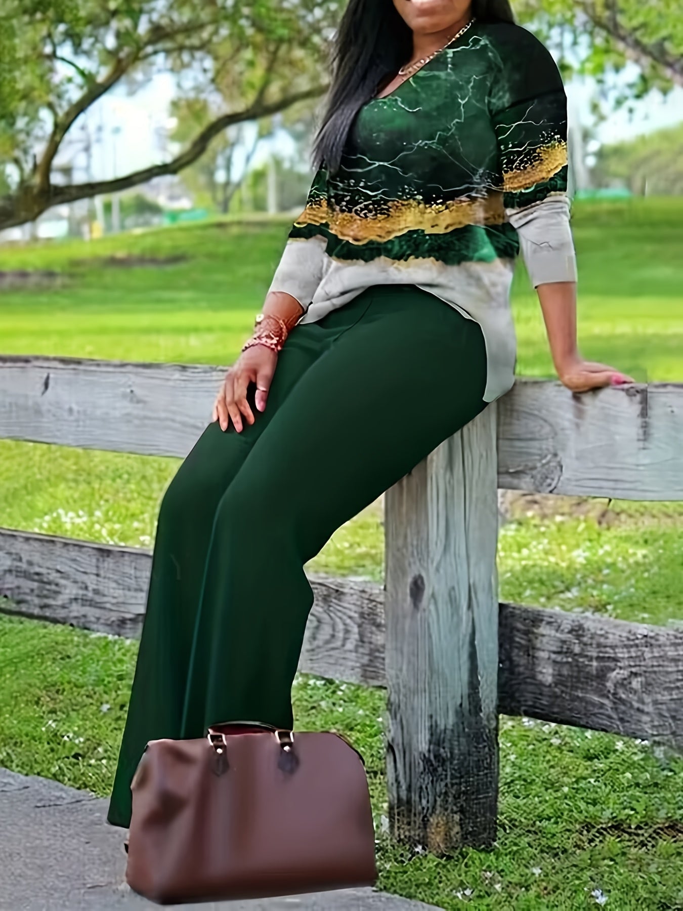 Women's Elegant Casual Outfit with Modern Print – Ideal for Everyday and Office Use