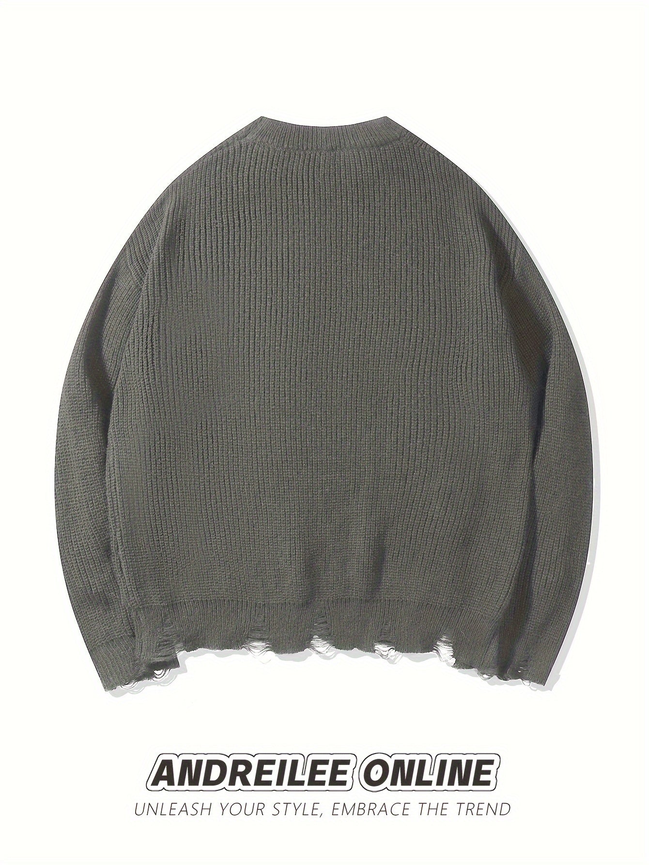 Unisex Strickpullover Schwarz mit Kreuzstich-Details und Destroyed-Effekt