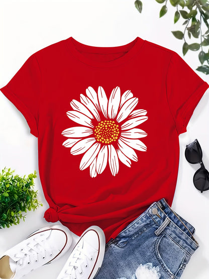 Women's T-Shirt with Daisy Print – Casual Summer Fashion for Leisure and Everyday Wear