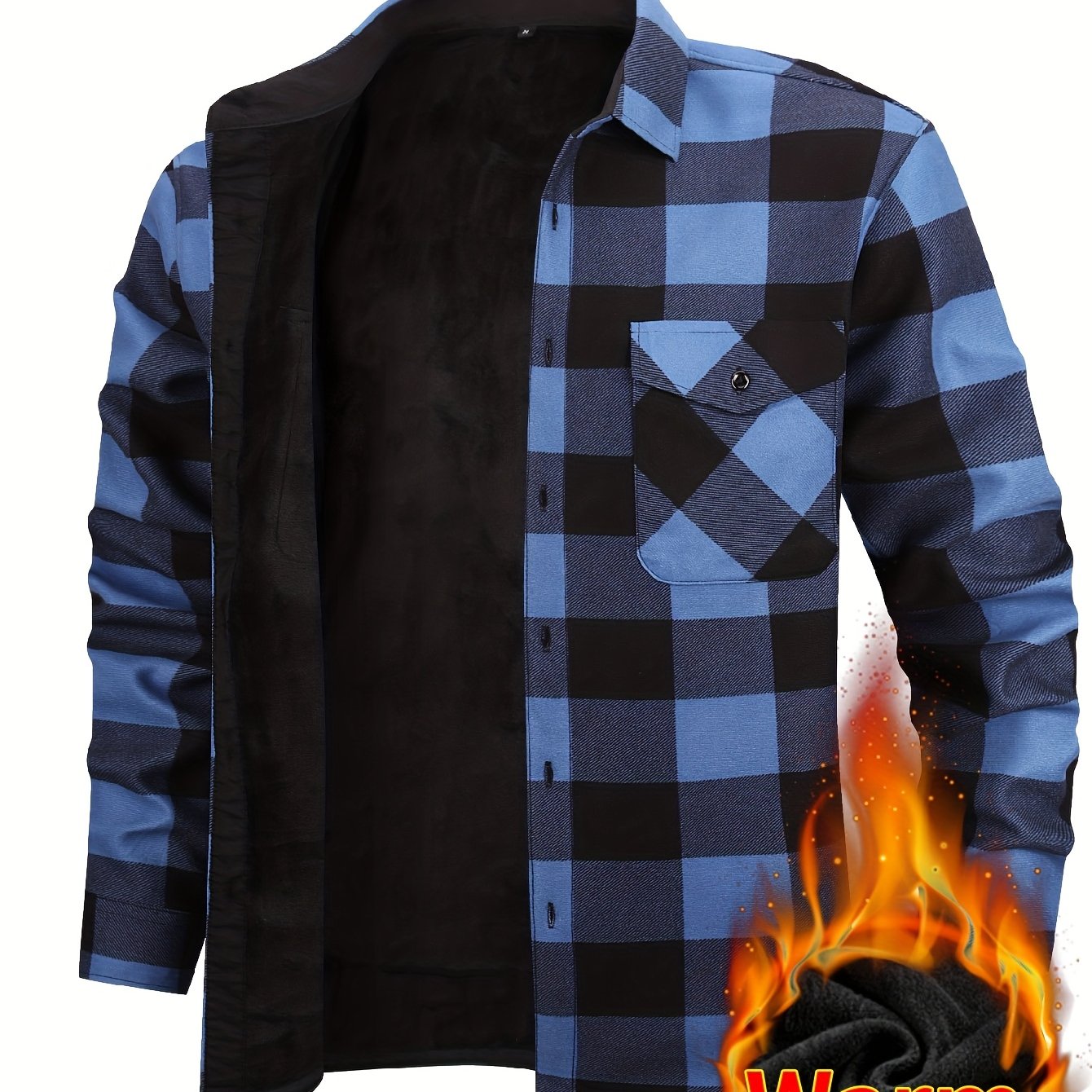 Men's Fleece-Lined Plaid Button-Up Shirt Jacket