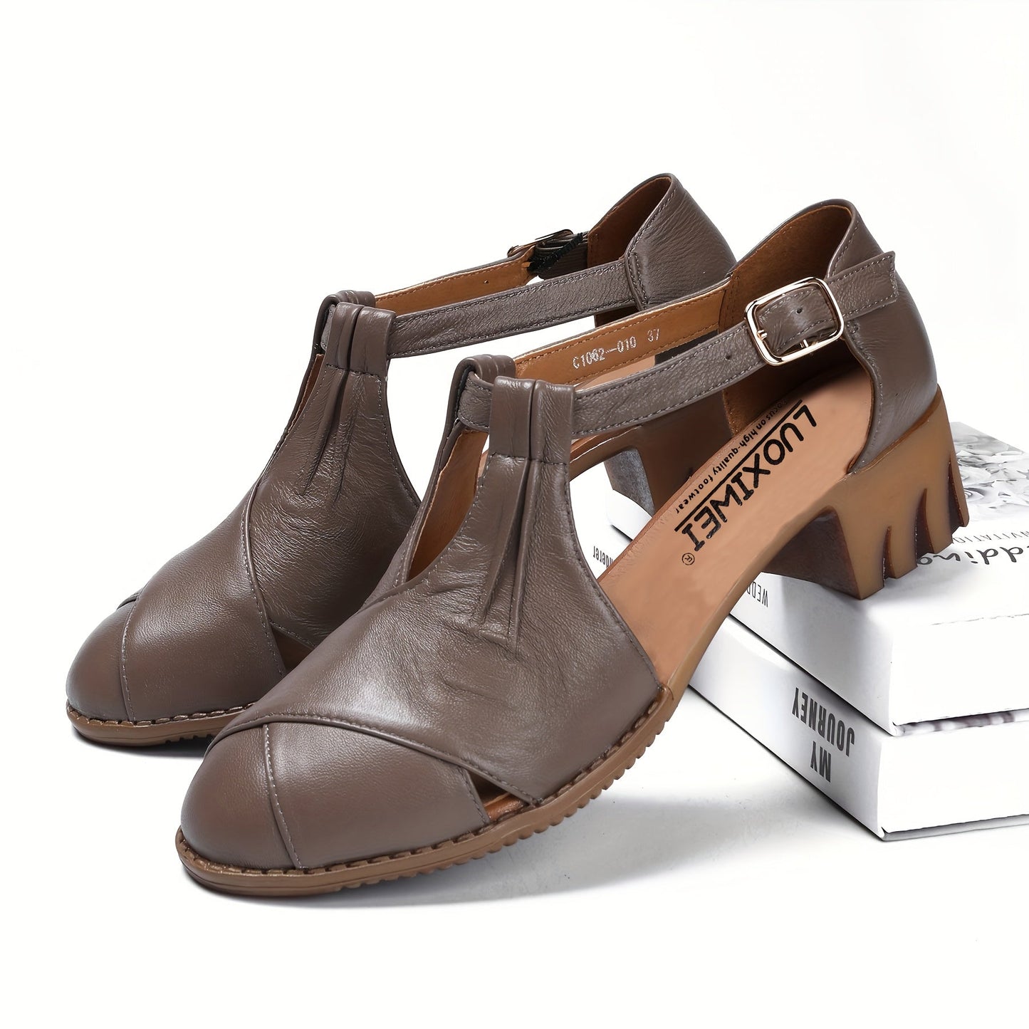 Women's Comfort Sandals with Block Heel and Elegant T-Strap for Everyday and Office Use