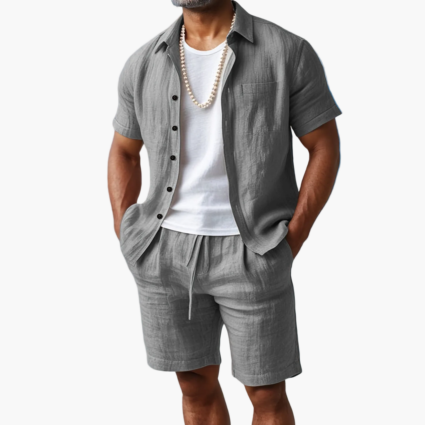 Men's Summer Set Short-Sleeve Shirt & Shorts – Casual Boho Beach Look for Vacation and Leisure