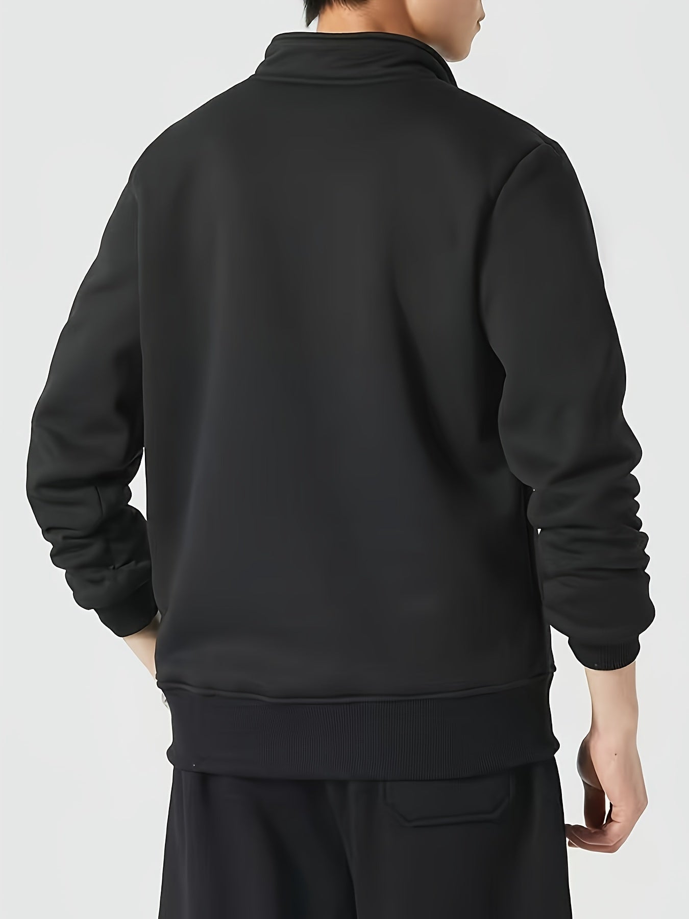Herren Halb-Reißverschluss Pullover Stehkragen Grau mit Teddyfutter