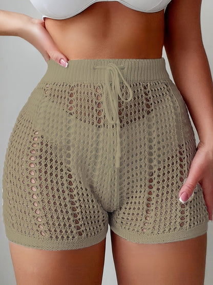 Women's Crochet Shorts High Waist Beachwear – Airy Mesh Shorts for Vacation and Summer