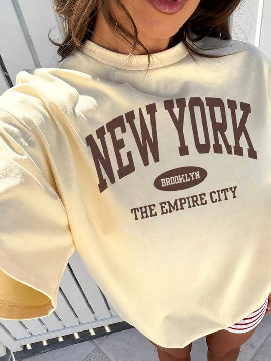 Women's Oversize T-Shirt with New York Brooklyn Print – Urban Vintage Style Casual Shirt