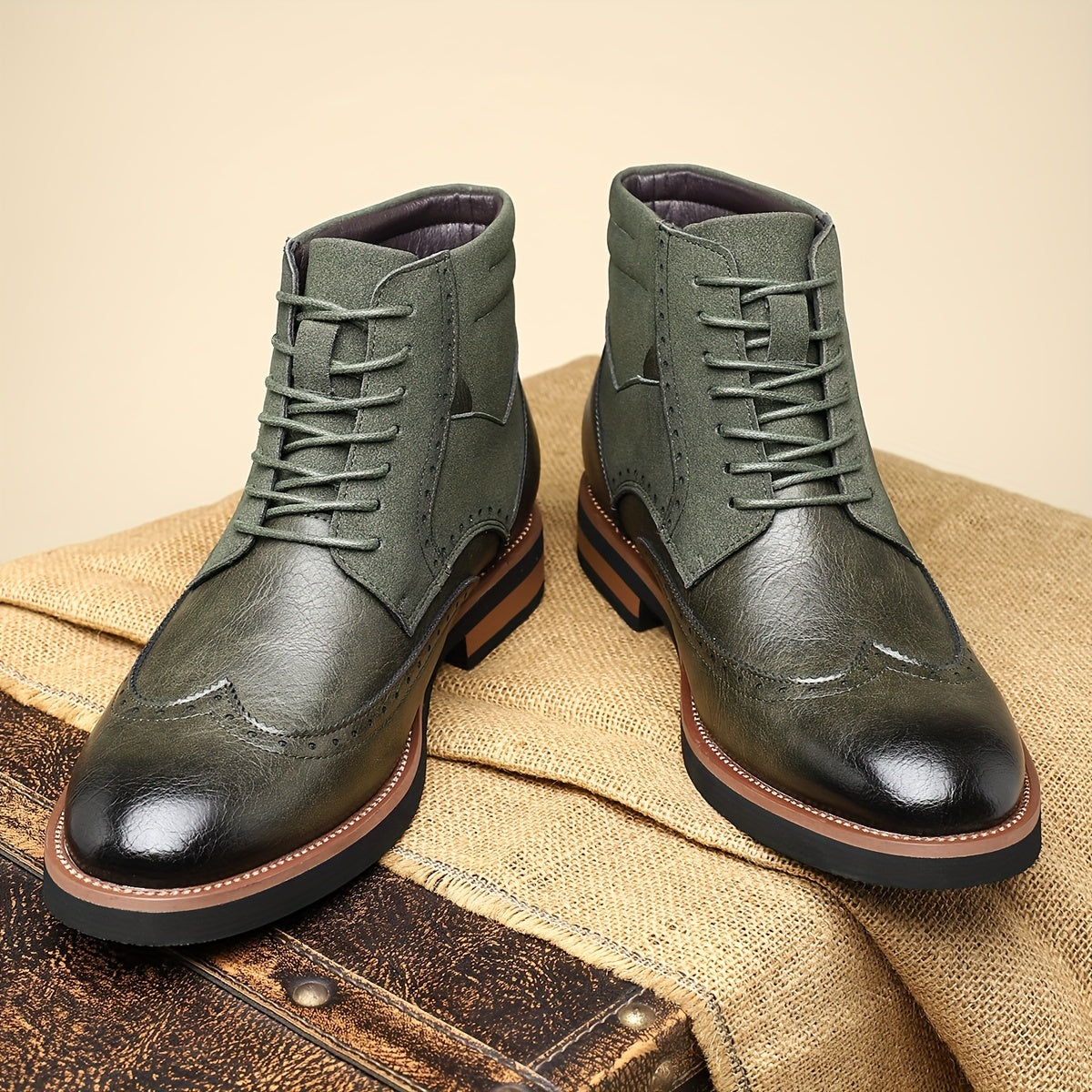 Men's ankle boots, brogues, lace-up boots, two-tone, business and casual