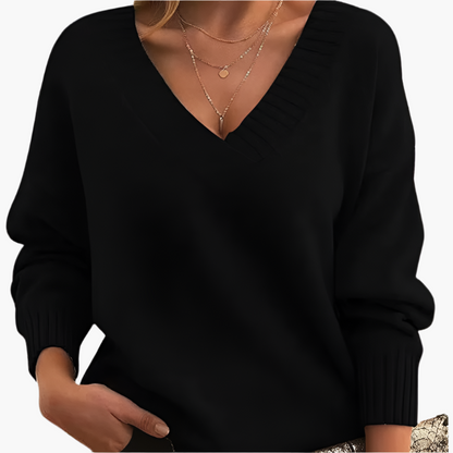 Damen Pullover mit V-Ausschnitt – Eleganter Strickpullover für Büro, Freizeit & Winter
