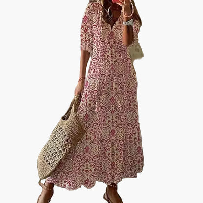 Women's Long Bohemian Dress – Long Summer Dress with Flower Print, Ideal for Beach & Leisure
