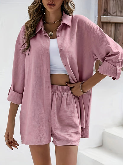 Women's Casual Two-Piece Set with Shirt and Shorts – Relaxed Streetwear for Everyday and Vacation