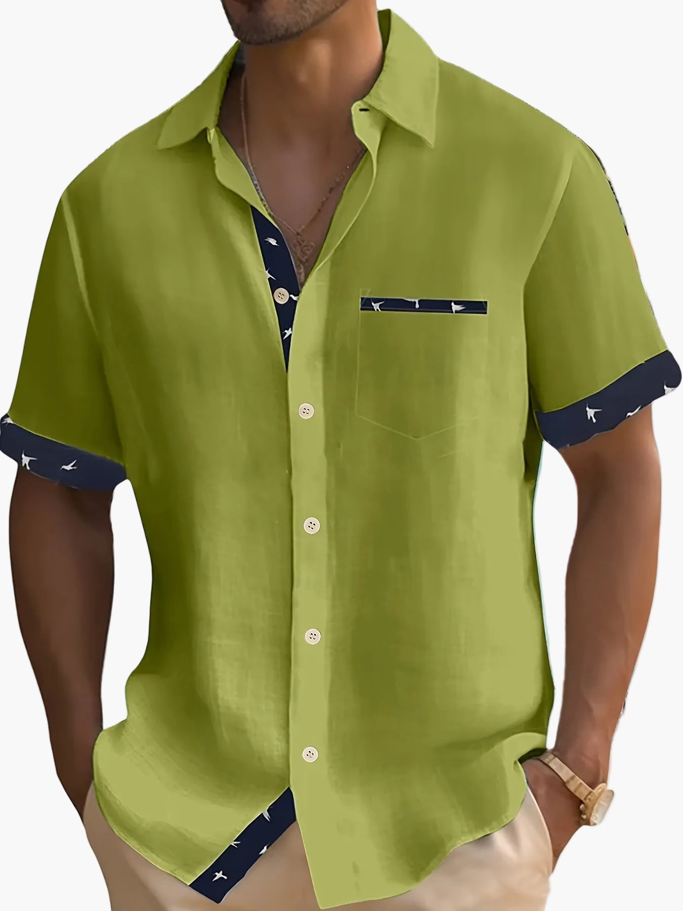 Men's Summer Short-Sleeve Casual Shirt with Contrast Details – Perfect for Vacation & Everyday Wear