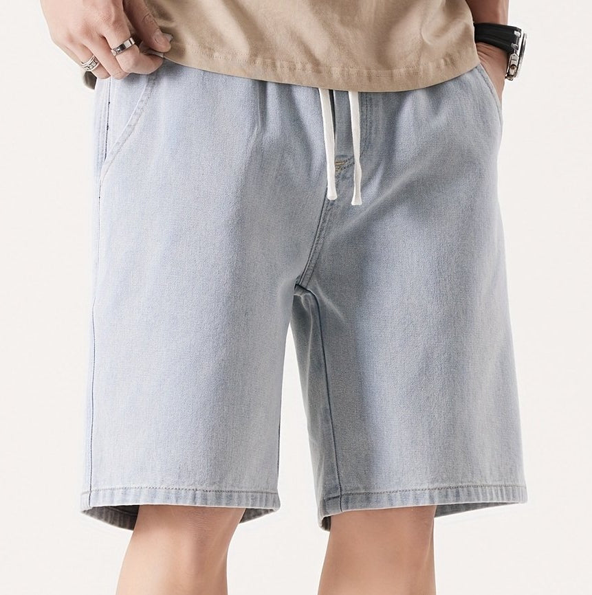 Men's Casual Loose Fit Denim Shorts with Drawstring – Relaxed, Knee-Length Shorts for Everyday and Streetwear