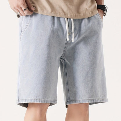 Men's Casual Loose Fit Denim Shorts with Drawstring – Relaxed, Knee-Length Shorts for Everyday and Streetwear