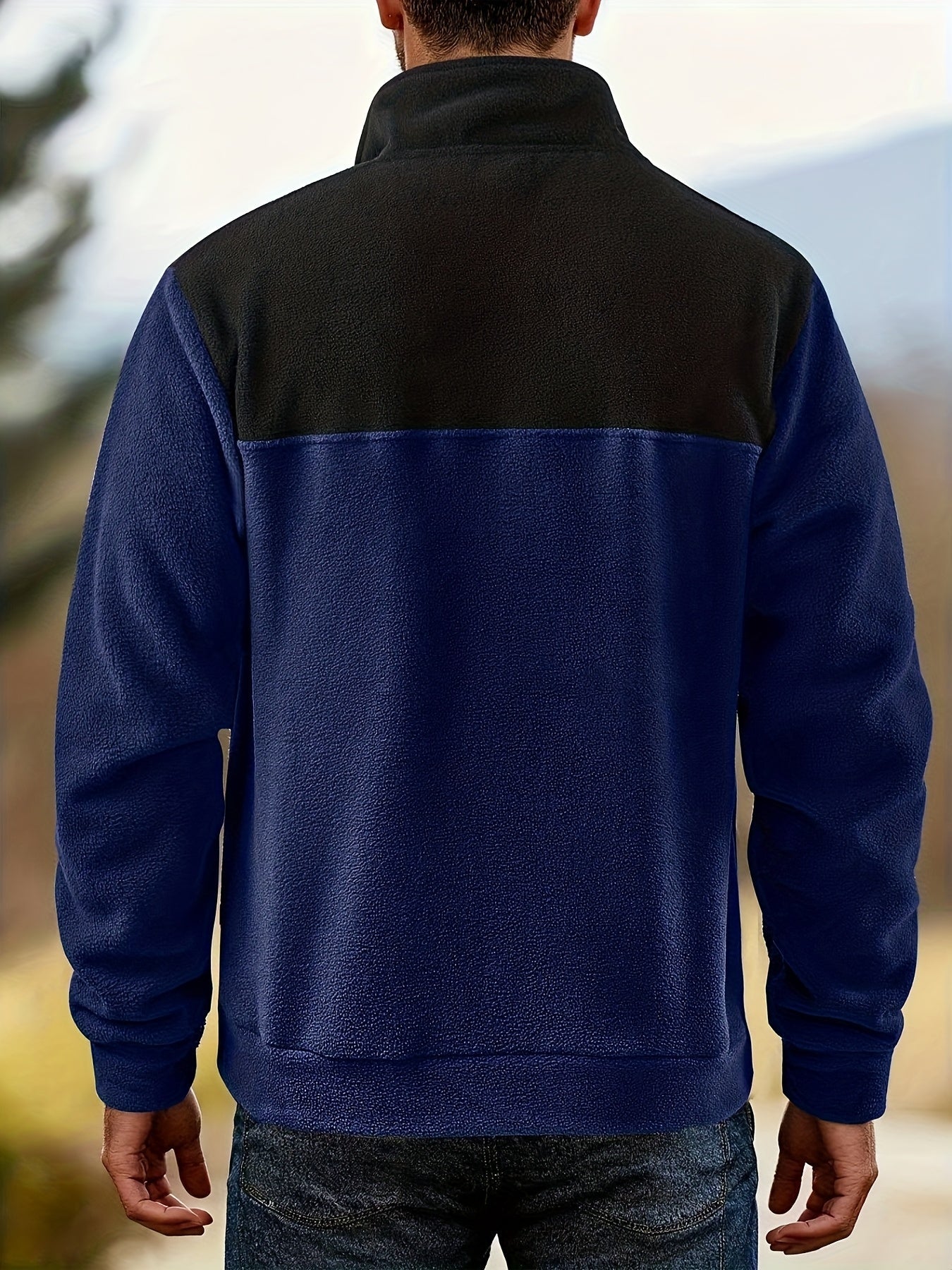 Herren Fleece-Pullover Stehkragen Knopfleiste Patchwork Outdoor