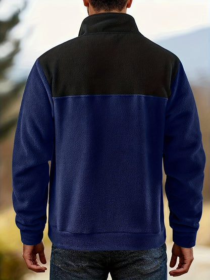 Herren Fleece-Pullover Stehkragen Knopfleiste Patchwork Outdoor