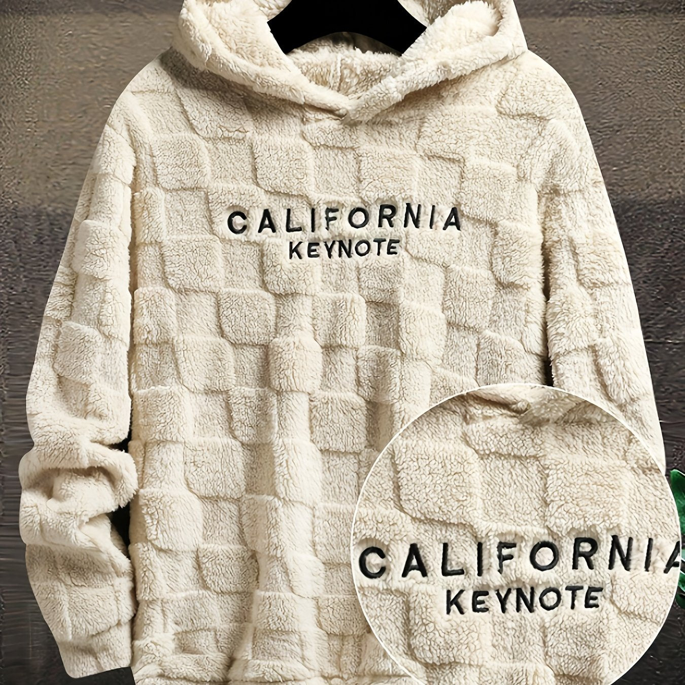Unisex Flauschiger Hoodie mit Schachbrettmuster und Stickerei