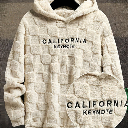 Unisex Flauschiger Hoodie mit Schachbrettmuster und Stickerei
