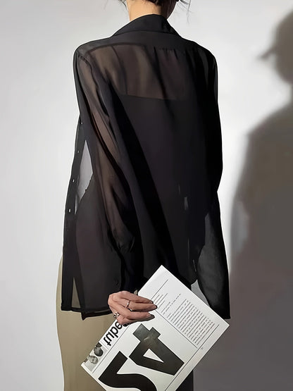 Women's Long Sleeve Blouse Transparent Loose Modern for Everyday and Leisure