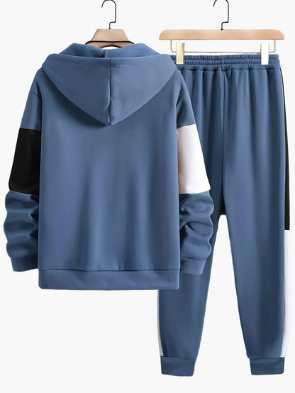 Herren Freizeit Trainingsanzug mit Kapuze – Sportlicher Patchwork-Look für Alltag und Fitness