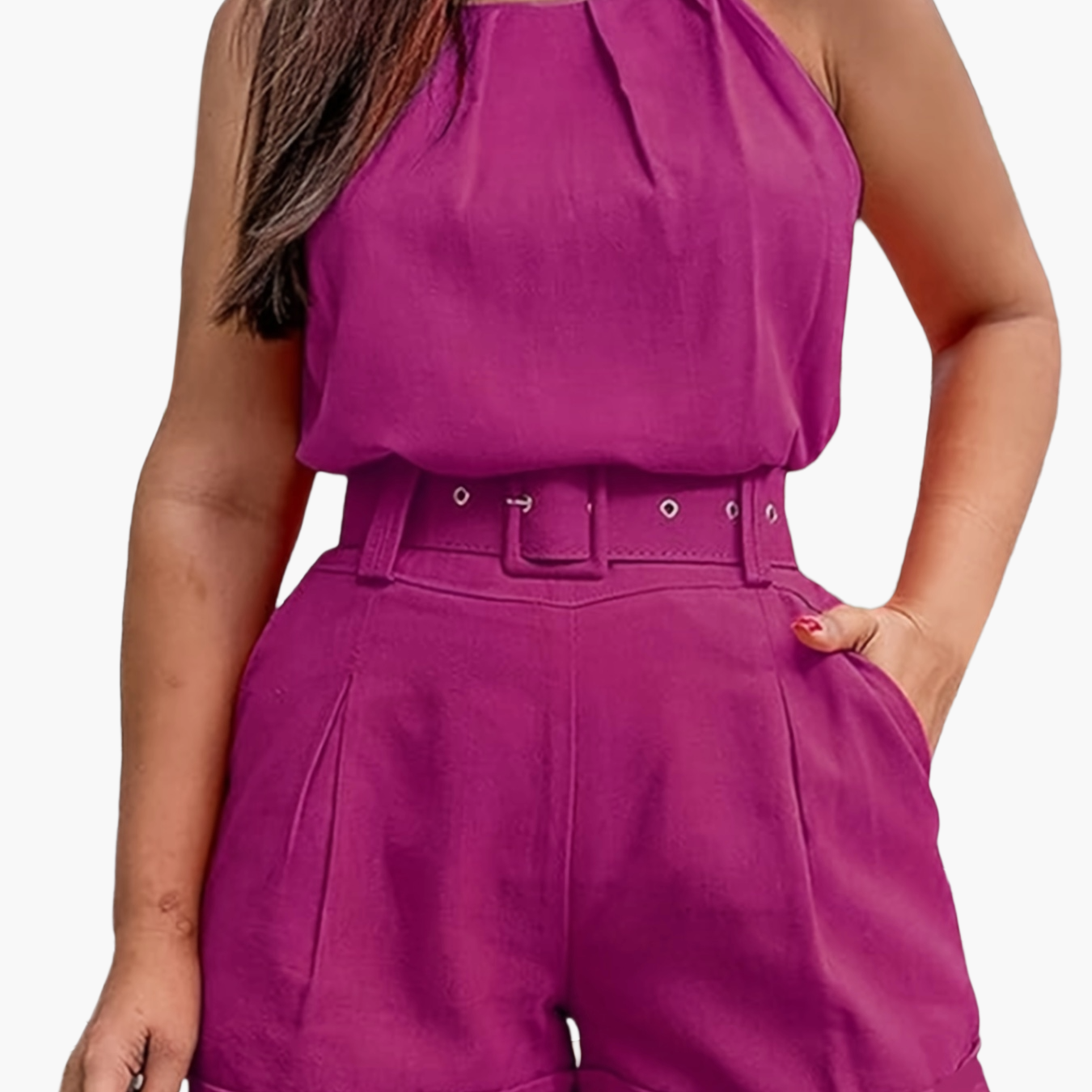 Women's Elegant Two-Piece Shorts Set – Sleeveless Top with Belt for Spring and Summer
