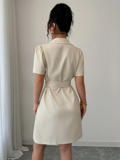 Women's Elegant Blazer Dress with Belt and Short Sleeves – Business & Occasion Wear
