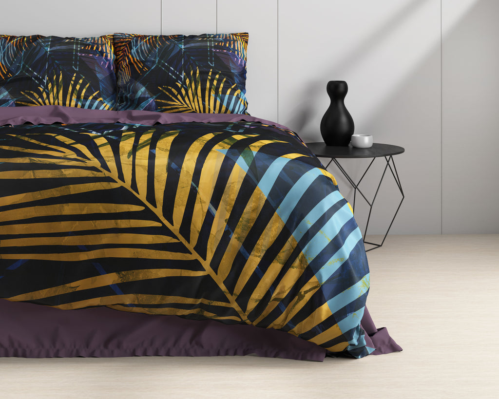 Dekbedovertrek katoensatijn Wild Marina marineblauw 140 x 220 cm, met 1 kussensloop 60 x 70 cm