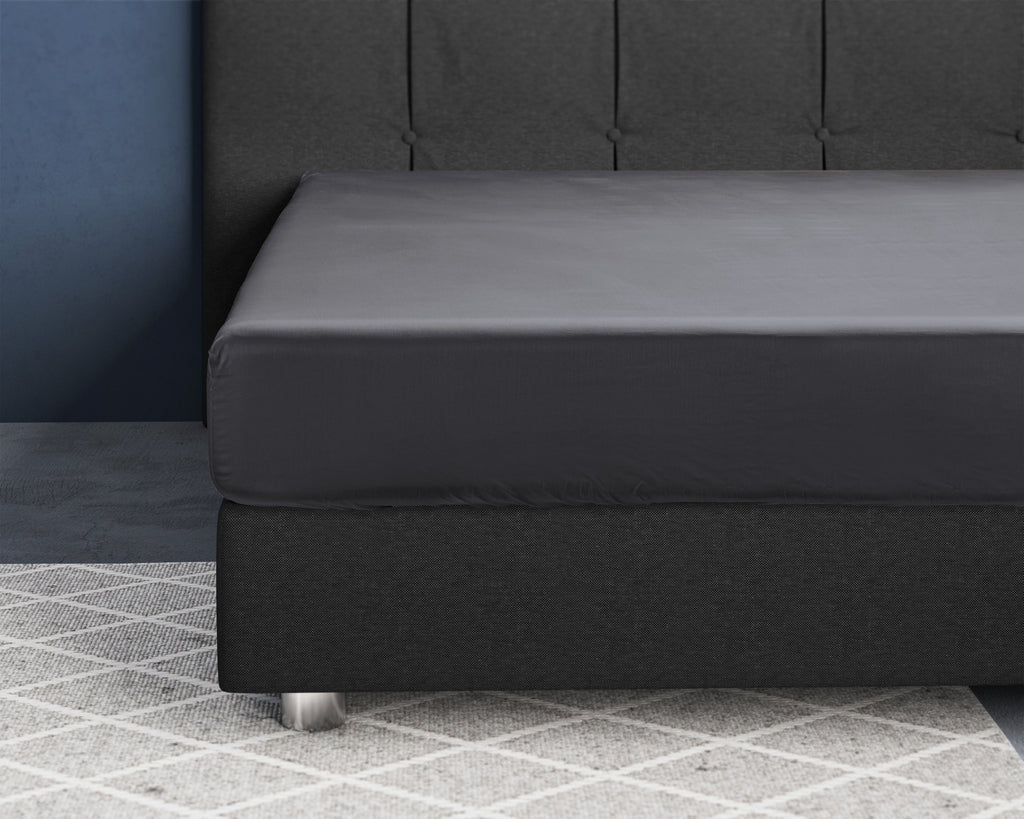 Hoeslaken katoensatijn T210 antraciet 160 x 200 cm, hoekhoogte 30 cm