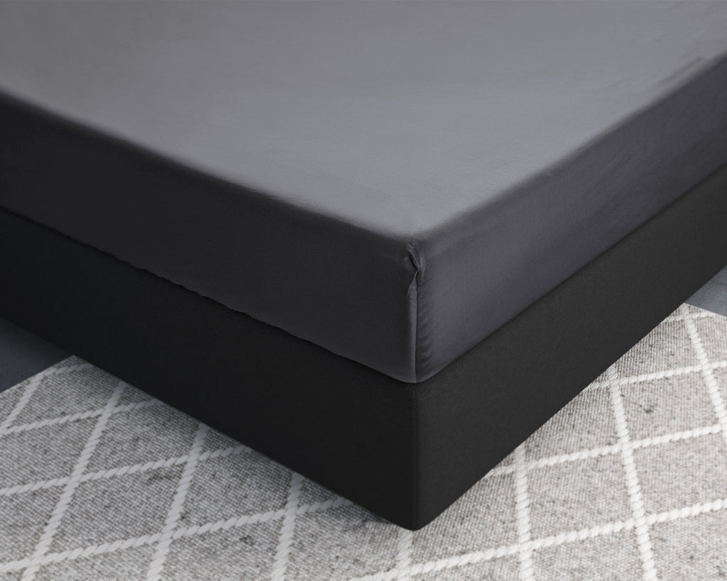 Hoeslaken katoensatijn T210 antraciet 160 x 200 cm, hoekhoogte 30 cm