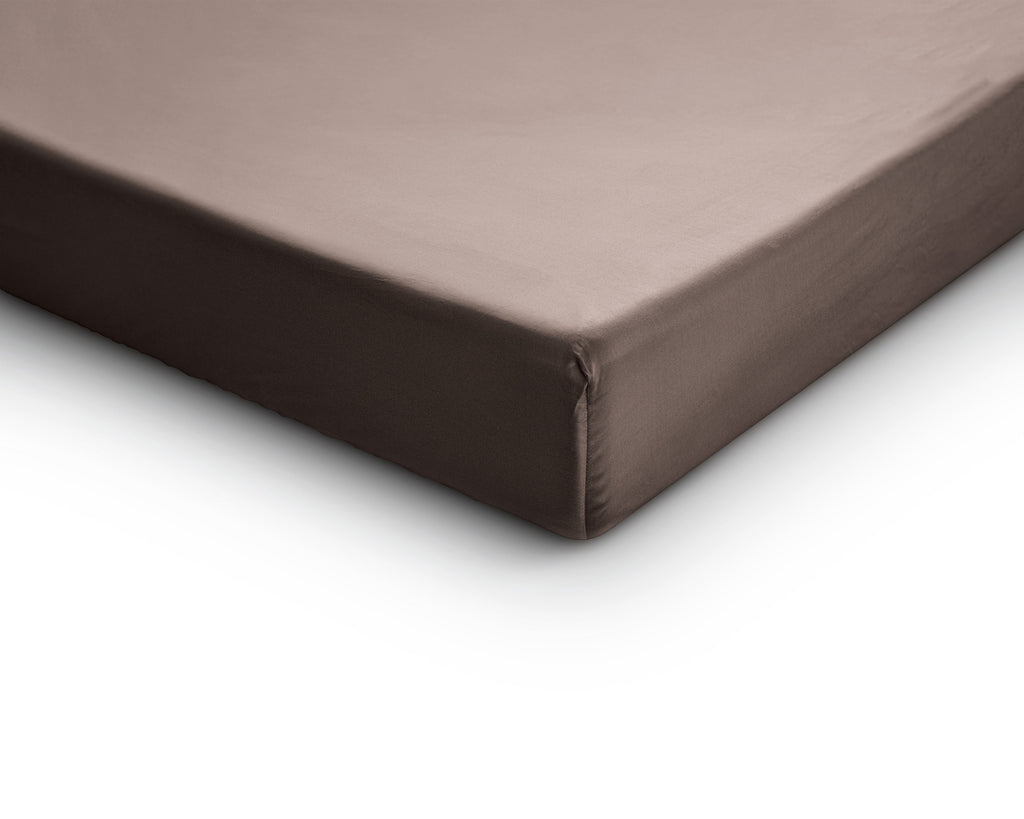 Hoeslaken katoensatijn taupe 90 x 200 cm, zijdezacht en ademend, hoekhoogte 30 cm