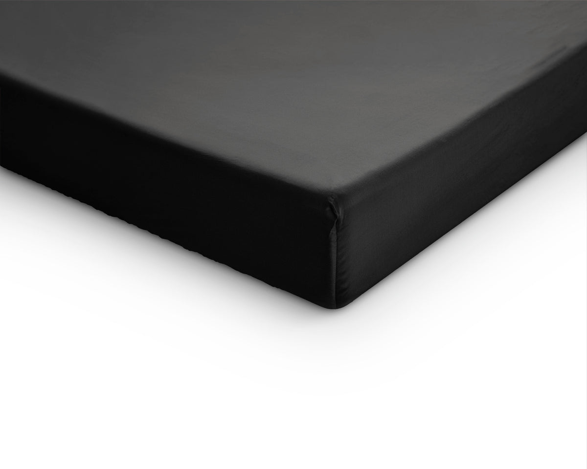 Hoeslaken topper katoensatijn zwart 90 x 200 cm, T210, ademend en licht glanzend
