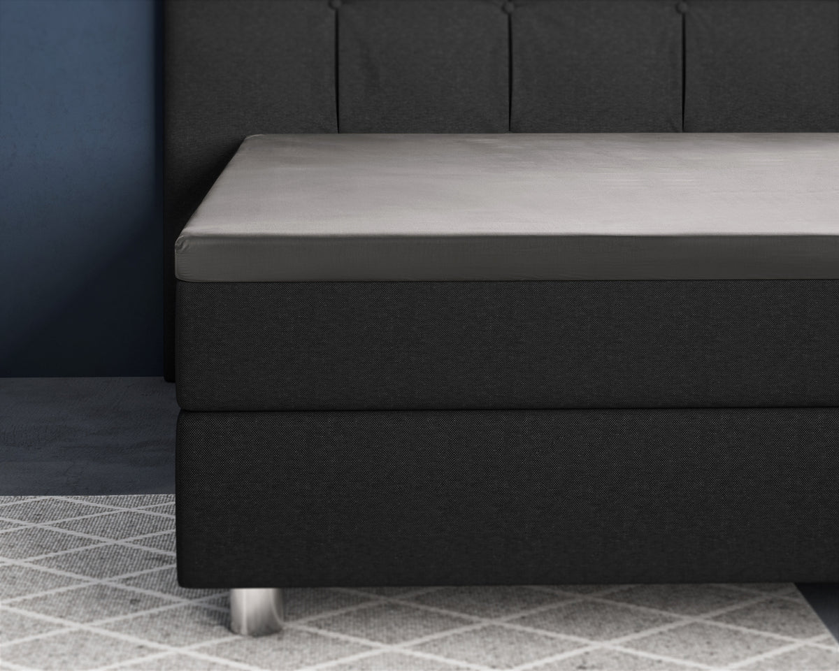 Hoeslaken topper katoensatijn T210 grijs 140 x 200 cm, hoekhoogte 15 cm, anti-huisstofmijt