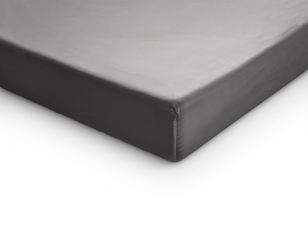 Topperhoeslaken katoensatijn grijs 160 x 220 cm, T210, rondom elastische rand, slaapkamer