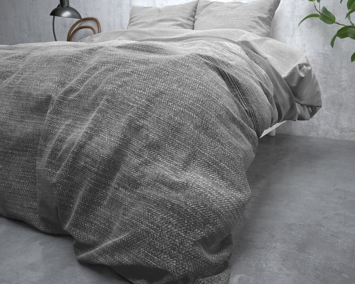 Dekbedovertrek flanel katoen gestreept grijs 240 x 220 cm, met 2 kussenslopen 60 x 70 cm