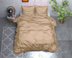Dekbedovertrek micropercal satijn effen taupe 240 x 220 cm, met 2 kussenslopen 60 x 70 cm