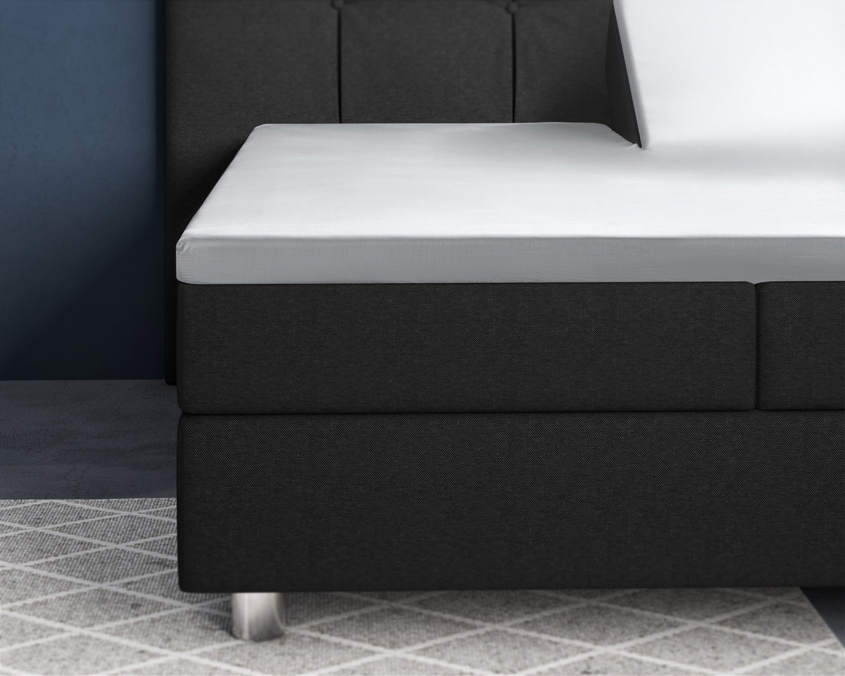 Splittopper hoeslaken katoensatijn T210 wit 180 x 220 cm, met elastiek rondom voor matrashoogte 8–12 cm