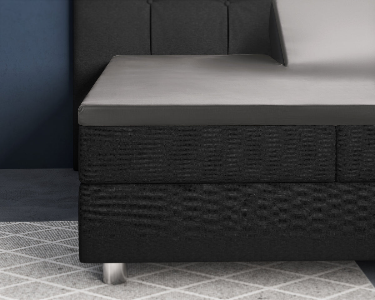 Splittopper hoeslaken katoensatijn T210 grijs 180 x 200 cm, anti-huisstofmijt en antiallergisch