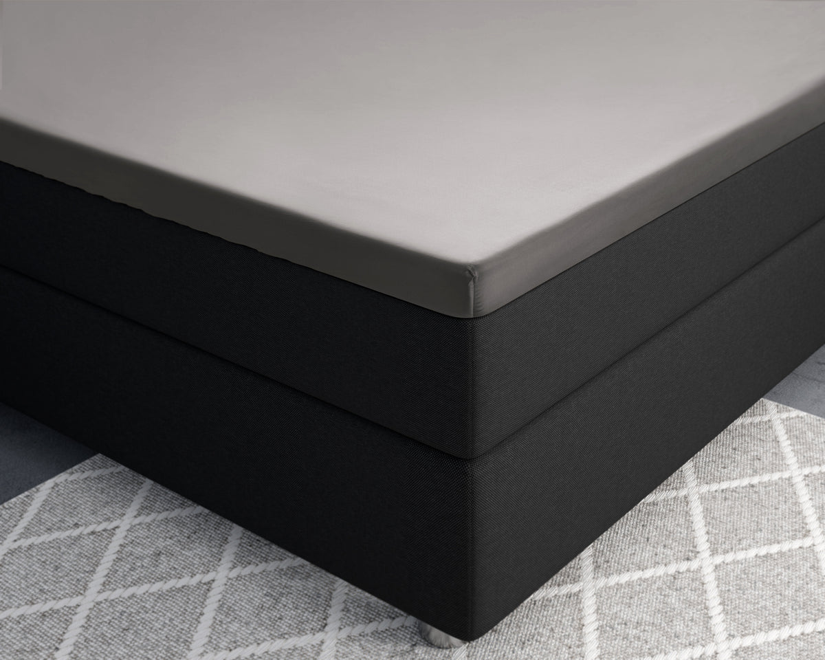 Splittopper hoeslaken katoensatijn grijs 180 x 220 cm, T210, voor matrashoogte ca. 8–12 cm