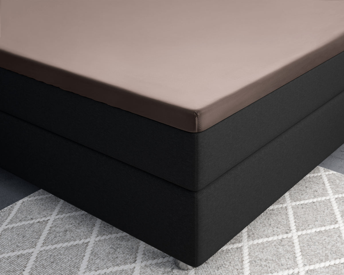 Hoeslaken splittopper katoensatijn T210 taupe 160 x 200 cm, voor matrashoogte 8–12 cm