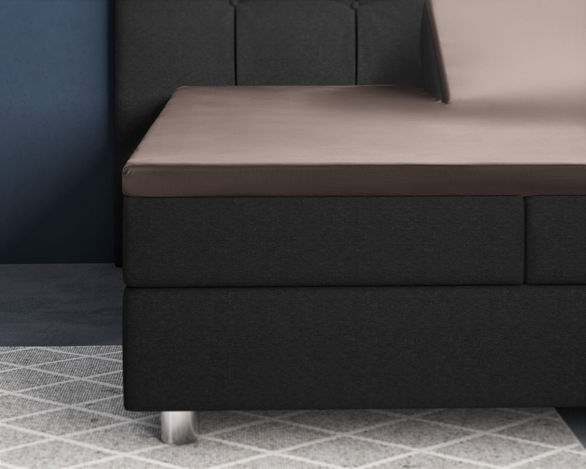 Splittopper hoeslaken katoensatijn taupe 180 x 220 cm, voor split-topper matras, hoekhoogte 15 cm