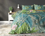 Dekbedovertrek micropercal katoen botanisch groen 240 x 220 cm, met 2 kussenslopen 60 x 70 cm