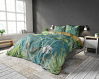 Dekbedovertrek micropercal katoen botanisch groen 240 x 220 cm, met 2 kussenslopen 60 x 70 cm