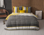 Dekbedovertrek katoen-polyester gestreept Drake oker en antraciet 200 x 220 cm, met kussenslopen 60 x 70 cm